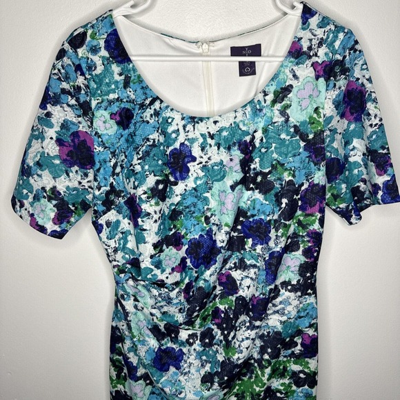 NYDJ Skyler Abstract Floral Size 12 Ruched Sheath Dress Not Your Daughters Jeans - Picture 4 of 10